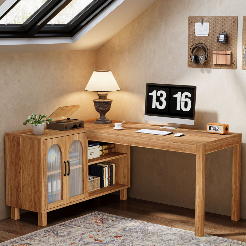 L Shaped Desk With Storage Cabinet 59 Inch Corner Computer Desk Home Office Desk